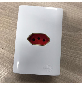 Conjunto Tomada 20A Vermelho 4x2 - Novara Branco Brilhante Gold